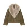 Para Exportação Europeia e Americana Transfronteiriça Moda Feminina Aliexpress Popular Moda de Inverno Versátil Jaqueta de Camurça Verde Oliva