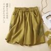Shorts de Algodón para Mujer Verano Vintage Calados Crochet Algodón y Cáñamo Pantalones para Mujer Artísticos Encaje Pantalones Casuales Ajustados Holgados Pierna Recta