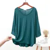 Camiseta básica modal feminina primavera solta fina manga 3/4 roupa íntima tamanho grande roupa de casa pijama frente curta costas longas camiseta