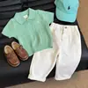 Niños y Niñas 2026 Verano Nuevo Estilo Coreano Camisa de Punto Fino de Manga Corta Polo Pantalones Largos Casuales Versátiles Tendencia y Estilo