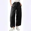 Pantalones de pierna ancha cropped ajustados de cintura alta, estilo casual suelto de nuevo estilo para verano, transfronterizos europeos y americanos, en color liso con botones