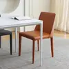 Silla de comedor de cuero de silla para uso doméstico, silla de comedor italiana minimalista moderna de lujo ligero, silla de comedor minimalista nórdica con respaldo