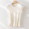 Estilo simple y suave ~ camiseta casual de tencel de cuello redondo y manga corta con volantes para mujer 25 temperamento de verano top elástico ajustado