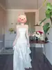 Vestido de longitud de pastel estilo resort de playa 2026 Verano Nuevo Estilo Francés Blanco con Volantes de Satén con Tirantes para Mujer