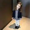 Abrigo para Niñas Ningli Conjunto de Otoño para Bebé Cardigan con Patrón de Corazones Dulces Vestido Infantil Moda Camisa Vestido a Cuadros