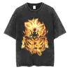 Tamanho Europeu Transfronteiriço Camiseta Vintage Lavada Street Hip-Hop Anime Dragon Ball Estampa de Desenho Gráfico Casual Verão
