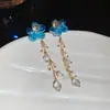 Brincos de franja flor de cristal com pino de prata super elegantes, toque de luxo leve e alta qualidade, brincos frescos e doces com um design único