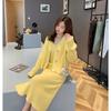 Conjunto de dos piezas de punto dulce para mujer 2025 Otoño e Invierno Nuevo Suelto Color puro Cuello en V Estilo japonés Conjunto de vestido casual