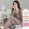 Pijama sencillo de color liso de modal para primavera y otoño para mujer, ropa para casa, conjunto de dos piezas simulado con copas en el pecho, mangas largas y pantalones largos