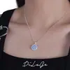 Collar Giratorio Ojo del Diablo de Plata de Ley S925 para Mujer, Completamente Incrustado con Cadena de Perlas Redondas de Circón Azul, Cadena de Clavícula de Lujo Ligero de Nicho Venta al por Mayor