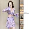 Traje de Banho Estilo Fada Feminino Biquíni Conjunto de Quatro Peças Dividido Manga Longa Traje da Moda Manga Longa Rosa Maiô Feminino