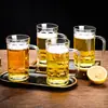Taza de Cerveza de Vidrio con Asa, Taza para Beber de Uso Doméstico, Taza de Té, Para Uso en Bares, Engrosada, Gran Capacidad, Transparente