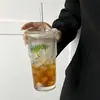 Copo de Vidro com Listras Verticais Grande Capacidade Estilo Ins Copo com Aparência Premium para Bebidas Frias Suco Café com Tampa Copo com Canudo