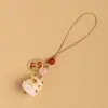 Nova Corrente para Celular Estilo Chinês Cordão Pingente Gato Queimado Raiz de Bodhi Fofo Feminino Pingente Chaveiro da Sorte para Celular