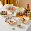 Snoopy Colorido Cerámica para el Hogar Platos de Cerámica para Niños Platos de Ensalada Platos de Desayuno Tazón Creativo para Fideos Tazón para Sopa Cuchara Palillos Vajilla