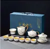 Lujo Ligero de Gama Alta Horno Ru Juego de Té Kung Fu para el Hogar Cerámica China Tetera Taza de Té Bandeja de Té Pequeña Juego de Regalo