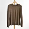 Camiseta de Manga Longa com Gola Redonda26 Outono/Inverno Roupas Femininas, Manga Longa de Seda Ecológica com Caimento Solto, Versátil para Usar em Camadas ou como Peça Externa, Camiseta Básica de Gola Redonda para Mulheres