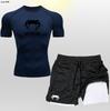 Macacão Fitness Venom Mouth Cannon Masculino Manga Curta Shorts Dupla Camada Calça Esportiva de Basquete Top Justo Secagem Rápida Absorção de Suor em estoque
