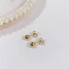 Aretes de Tuerca Geométricos de Estrella de Acero Titanio con Bolas de Acero Grandes y Pequeñas de Moda Simple al por Mayor de Fábrica de Venta Caliente Aretes Perforados Mujeres