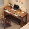 Escritorio de madera maciza, adecuado para apartamentos pequeños, para adultos, diseño rectangular largo, estilo moderno y minimalista, escritorio de estudio para estudiantes, escritorio de escritura, escritorio para computadora