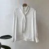 Camisa de satén con cinta estilo francés Beishan Tongshu para mujer, otoño, alta gama, cuello en V, fluida, para ir al trabajo, manga larga 3197