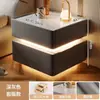 Mesa de cabeceira inteligente, moderna e simples, feita de madeira maciça com luzes, armário de cama inteligente Bluetooth de carregamento sem fio multifuncional de luxo