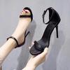 Sandálias Estilo Coreano Novas de Verão 2022 Moda Feminina Moda Salto Fino Salto Alto Simples Sapatos Femininos Pretos