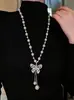 Colar Longo de Pérolas Moda Retrô Francesa para Mulheres Luxo Leve Temperamento Corrente Simples para Suéter Acessórios Estilo Explosivo de Alto Padrão