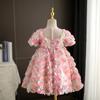 Vestido de Passarela Infantil, Vestido de Princesa Elegante para Menina, Vestido de Aniversário A-Line Estiloso com Flor Rosa Colorida, Vestido de Noite para um Ano de Idade