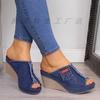 2021 verano transfronterizo nuevo suministro de zapatillas de mezclilla de comercio exterior tacón alto cuña talla grande 35-43 al por mayor