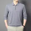 Camisa Polo Minimalista Japonesa de Outono com Meio Zíper e Manga Longa para Homens, Cor Sólida, Estilo Preguiçoso, Estética Ins, Versátil, Top com Gola.