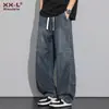 6 Jeans Casuales de Pierna Recta Sueltos Lavados de Moda Americana High Street de Pierna Ancha para Hombre de Primavera