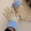 Novas Luvas de Lã Tricotada Azuis para Outono e Inverno para Mulheres, Compatíveis com Tela de Toque, Sem Dedos, Espessas, Quentes, Com Cinco Dedos, Adequadas para Ciclismo e Estudantes