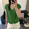 Cardigã de Tricô com Decote V e Manga Curta para Mulheres, Novo Estilo Verão 2026, Emagrecedor e Versátil, Top Camiseta Fina de Seda Gelada com Toque de Luxo