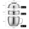Yajian Acero Inoxidable Engrosado Taza para Comida Rápida Redonda Fiambrera para Oficinistas Gran Capacidad Bol para Fideos Instantáneos Bol para Arroz de Comedor