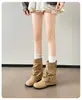 Temporada del Primer Encuentro: Botines Cortos para Mujer con Tacón Oculto, Botas Vaqueras, Botas Arrugadas para Mujeres Petites, Otoño