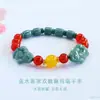 Pulsera de Jade Natural Grado A de Guan Yu con Cuentas Azules de Abaco y Vainas de Loto Joyería Venta al por Mayor en Vivo S5052703