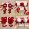 Horquilla Roja de Año Nuevo para Niñas con Lazo, Accesorio para el Cabello, Tocado Tradicional Chino de Año Nuevo, Pinza para el Cabello con Peluca de Estilo Chino para Niñas Hanfu