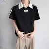 Camiseta Cruzada de Manga Corta con Cuello Camisero y Tres Rayas para Hombre y Mujer, Marca de Moda, Estilo Universitario, Camisa Polo de Media Cremallera, Top Casual con Bloques de Color