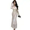Vestido Blanco de Encaje Floral Sexy Transfronterizo para Mujer, Estilo Socialité de Primavera, Vestido Largo de Sirena Ajustado a la Cintura