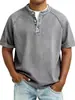 Camisa Polo Masculina de Verão Lavada Vintage com Gola Alta e Zíper, Ombro Caído, Casual, Roupas Masculinas de Manga Curta, Venda Quente Europeia e Americana Transfronteiriça