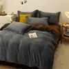 Conjunto de quatro peças de leite veludo espesso de inverno, conjunto de três peças de flanela, lençol e capa de edredom, antiestático para dormir nu, impressão e tingimento reativos