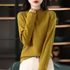 Top de punto de algodón puro con cuello semialto acanalado, nuevo estilo otoño e invierno, top básico liso simple para mujer