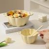 Tazón de fideos instantáneos estilo crema, tazón para sopa, tazón grande de cerámica con doble asa, lindo, ins, de alto valor, para el hogar, tazón para sopa de polvo de caracol, cuchara