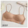 Sutiã bonito com decote baixo nas costas para mulheres, alças finas invisíveis, sem costura, para busto pequeno, push-up, decote quadrado baixo, sutiã fino de toque fresco para o verão