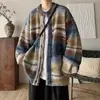 Abrigo Suéter Hombre 2024 Otoño Nuevo Japonés Retro Cardigan Tejido Gradiente Contraste Holgado Perezoso Superior