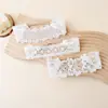 Faixa de Cabelo com Flor de Renda Branca Tesouro Feminino Conjunto de 3 Peças Tiara de Renda Princesa Nylon Acessórios de Cabelo Bordados Vazados para Bebê