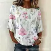 2026 Nuevo Estilo Europeo y Americano Transfronterizo Estampado Manga Media Casual Elegante Commuter Top Casual para Mujer