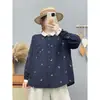 Cardigan Feminino Longo de Outono 2026 Novo Estampa de Desenho Bordado Floral Color Block Gola Soltinho