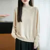 Suéter de Lana Pura Estilo Old Money de Cuello Semi Alto para Mujer, Patrón de Diamantes con Textura Sutil, Cálido y Favorecedor, Prenda Base de Punto para el Trabajo
